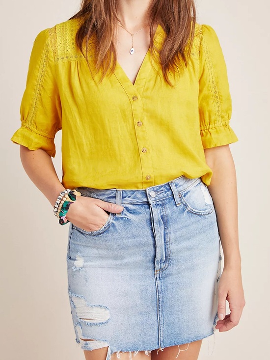 Maeve Tops - Anthropologie Maeve Magritte Linen Button Down Blouse Top Size 12
